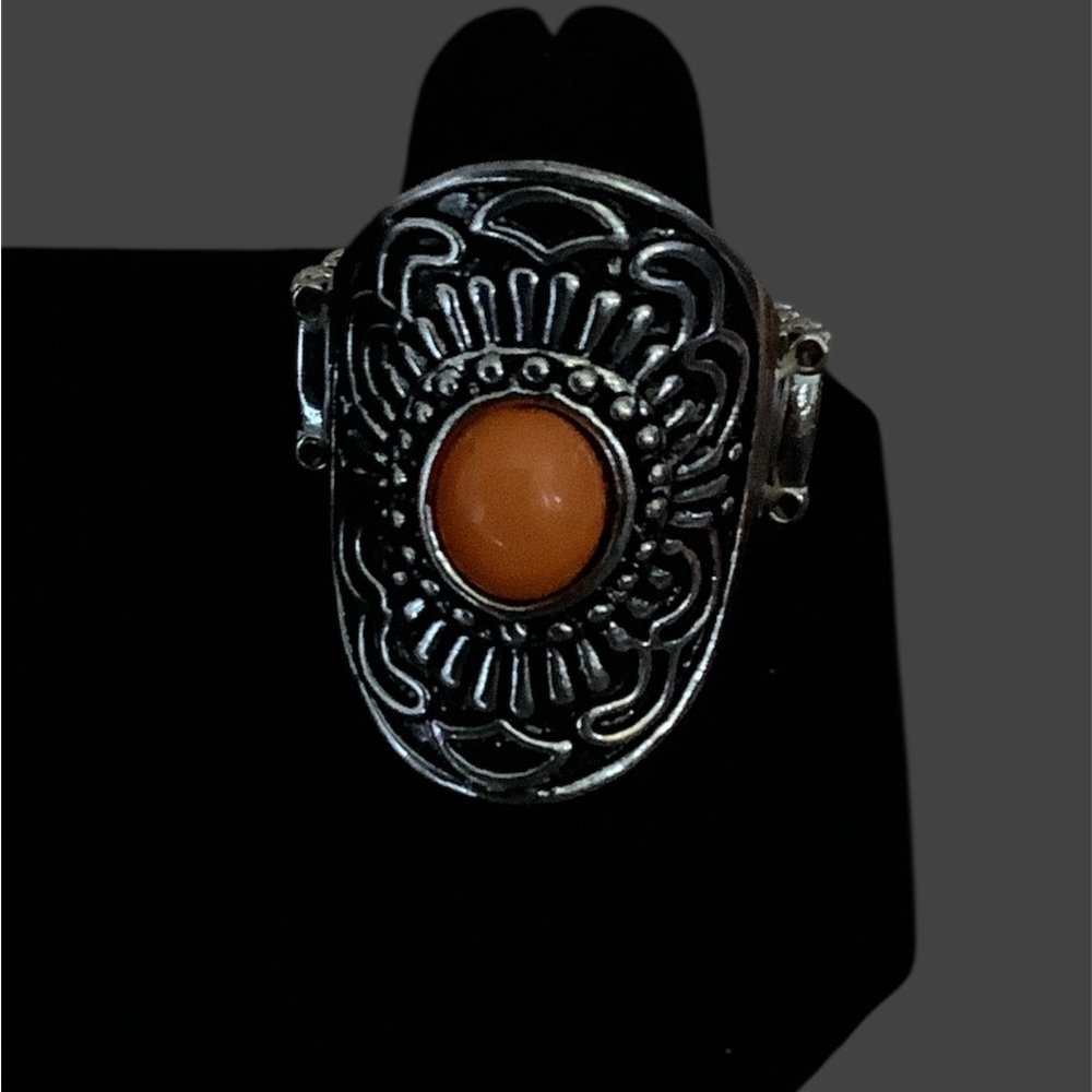 Paparazzi-Silver and Orange Statement Ring Adjustable